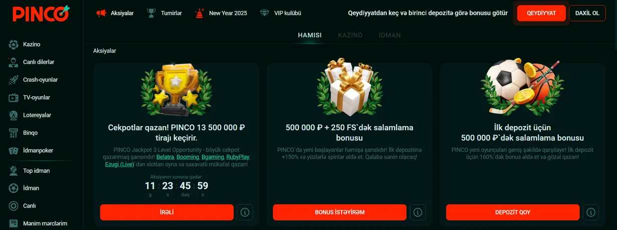 Pinco Casino Oyunçuları Üçün Bonuslar və Aksiyalar Pinco casino oyunçuları üçün bonuslar və aksiyalar
